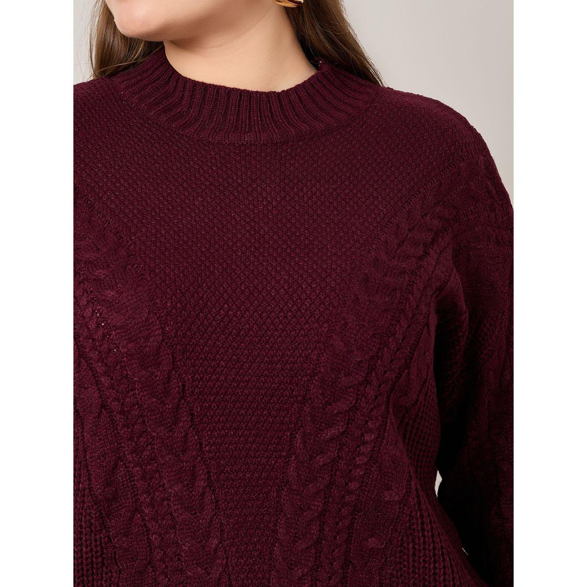 Styli Plus Solid Round Neck Cable Knit Sweater-women-winterwear-hoodiesandsweatshirts-hoodies-image-4