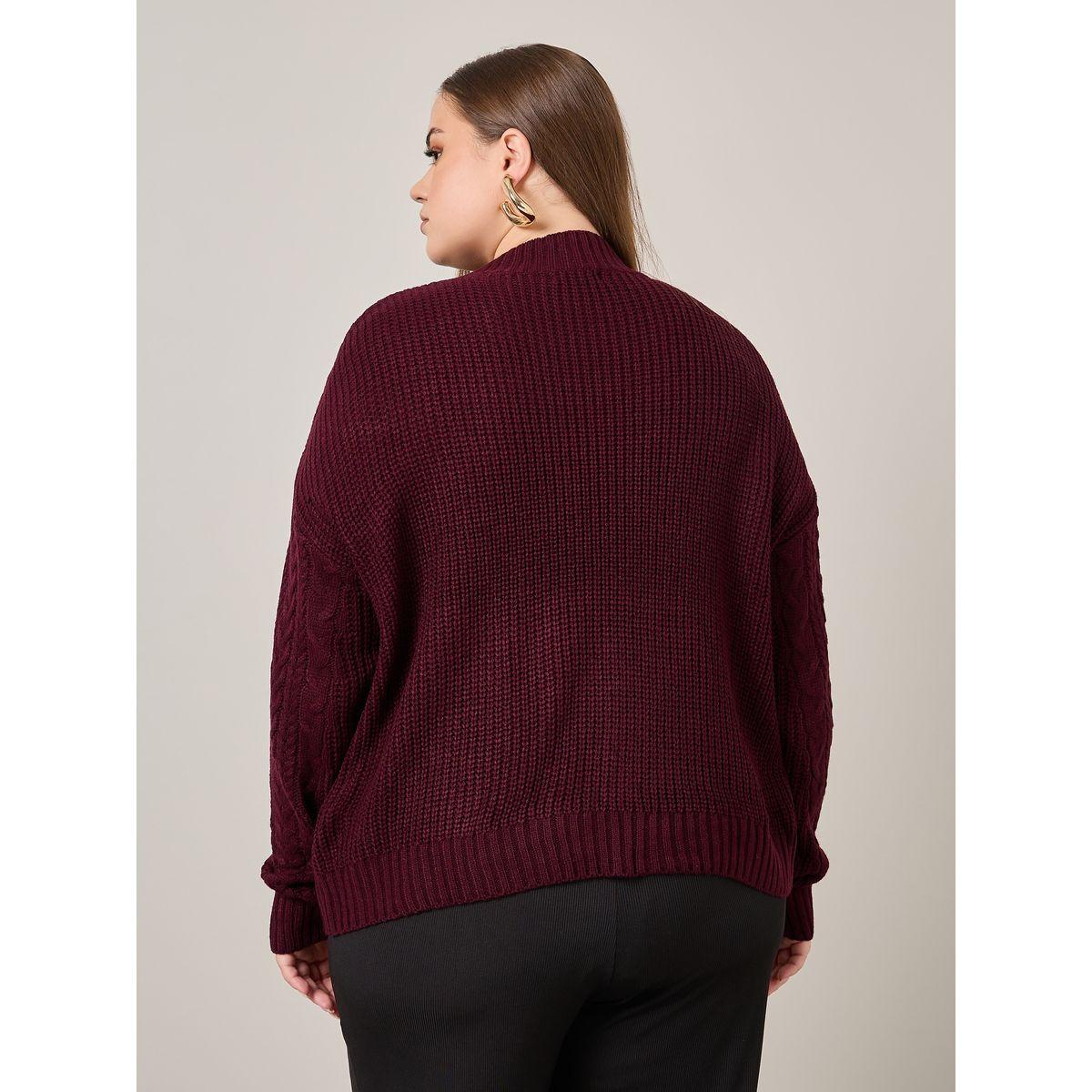 Styli Plus Solid Round Neck Cable Knit Sweater-women-winterwear-hoodiesandsweatshirts-hoodies-image-5