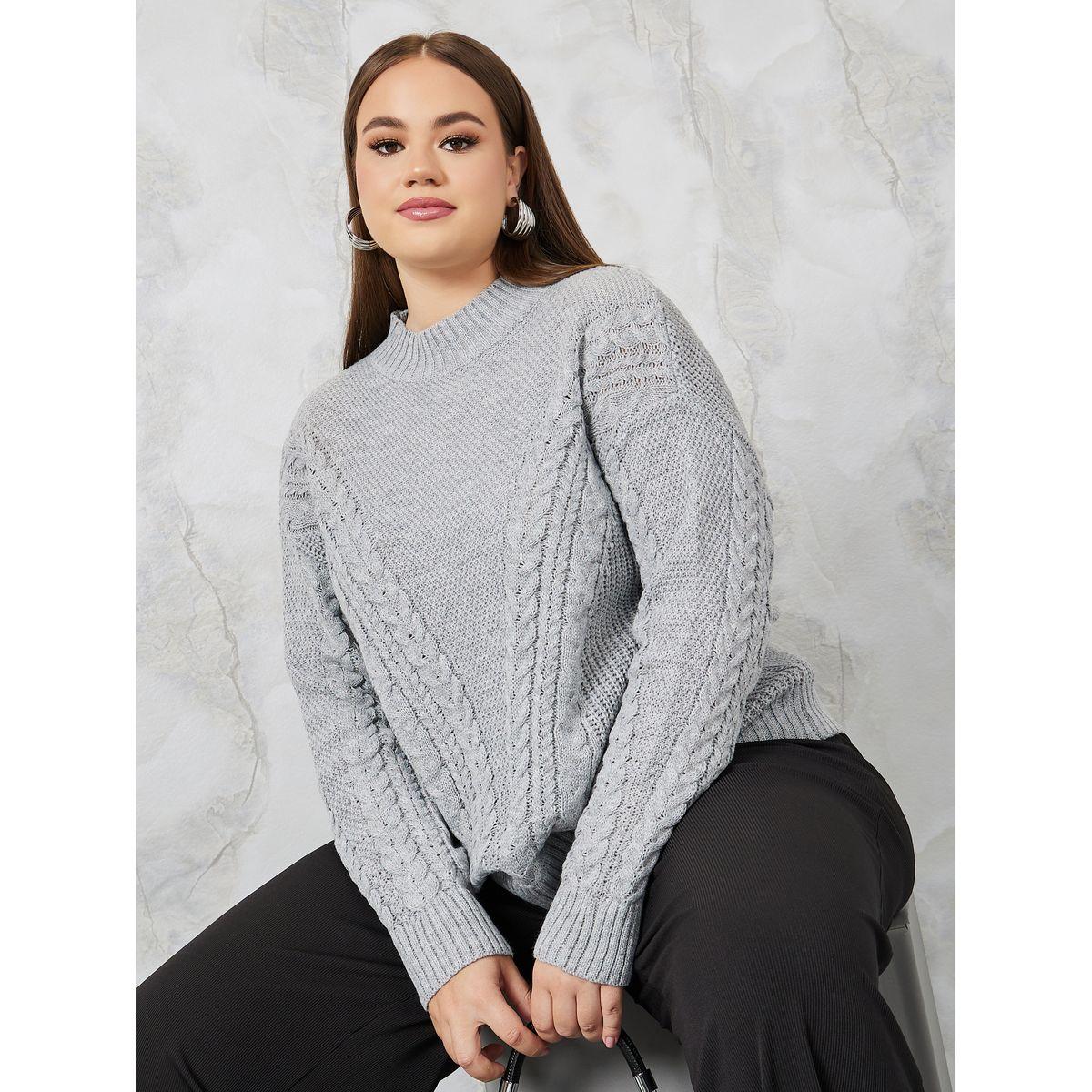 Styli Plus Regular Fit Textured Cable Knit Sweater-women-winterwear-hoodiesandsweatshirts-hoodies-image-1