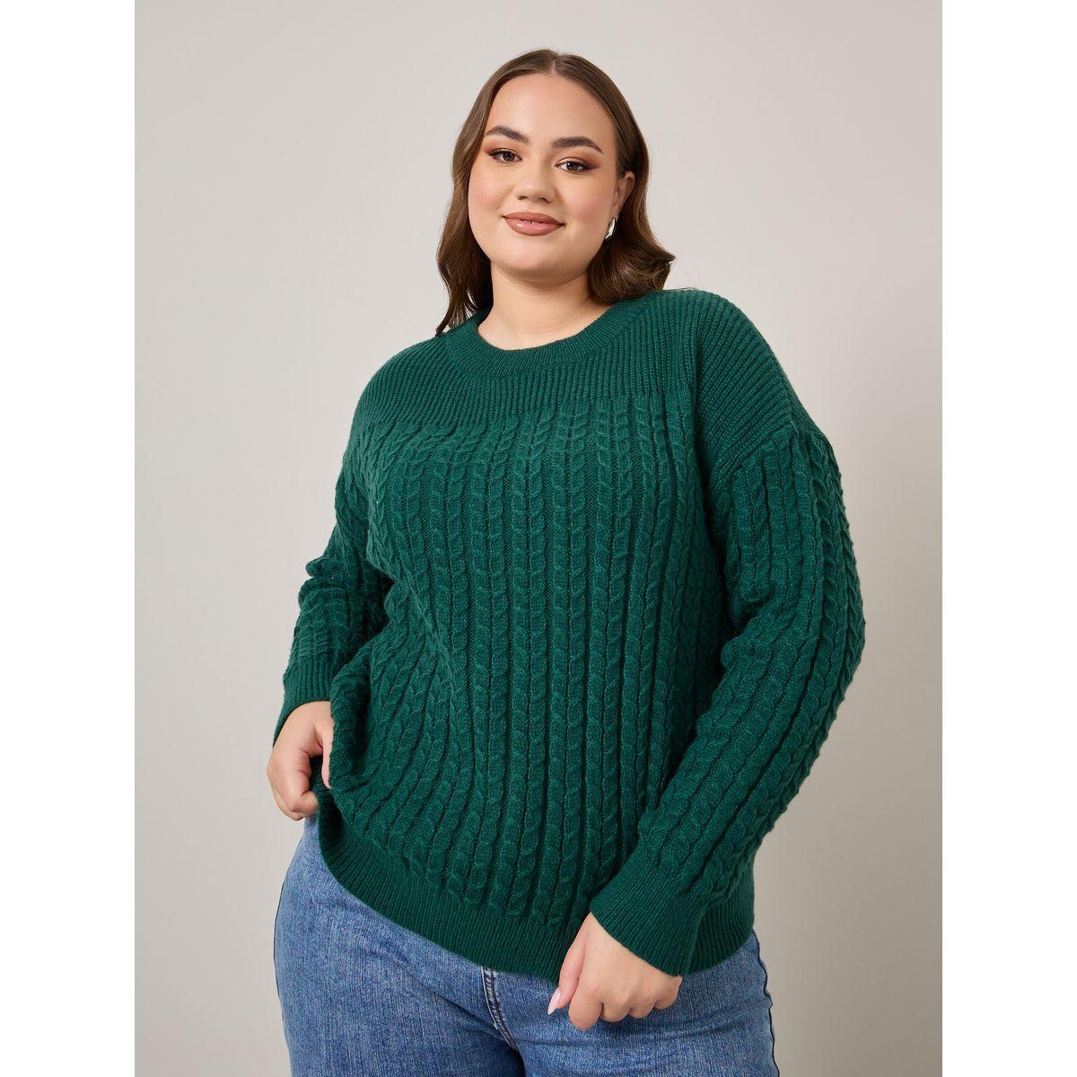 Styli Plus Brushed Yarn Cable Knit Sweater-women-winterwear-hoodiesandsweatshirts-hoodies-image-2