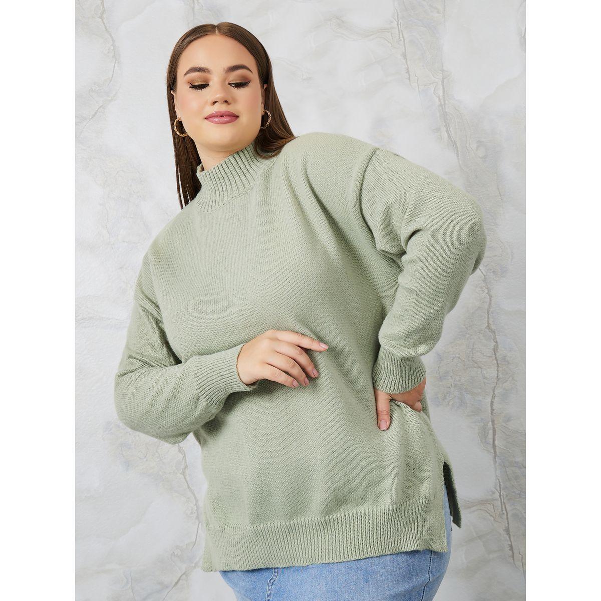Styli Plus High Neck Knit Sweater with Side Slits-women-winterwear-hoodiesandsweatshirts-hoodies-image-1