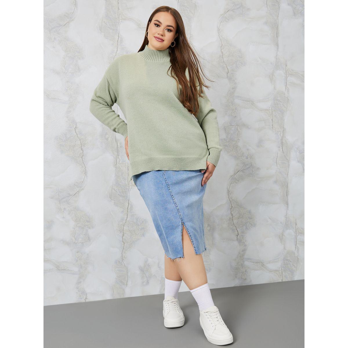 Styli Plus High Neck Knit Sweater with Side Slits-women-winterwear-hoodiesandsweatshirts-hoodies-image-2