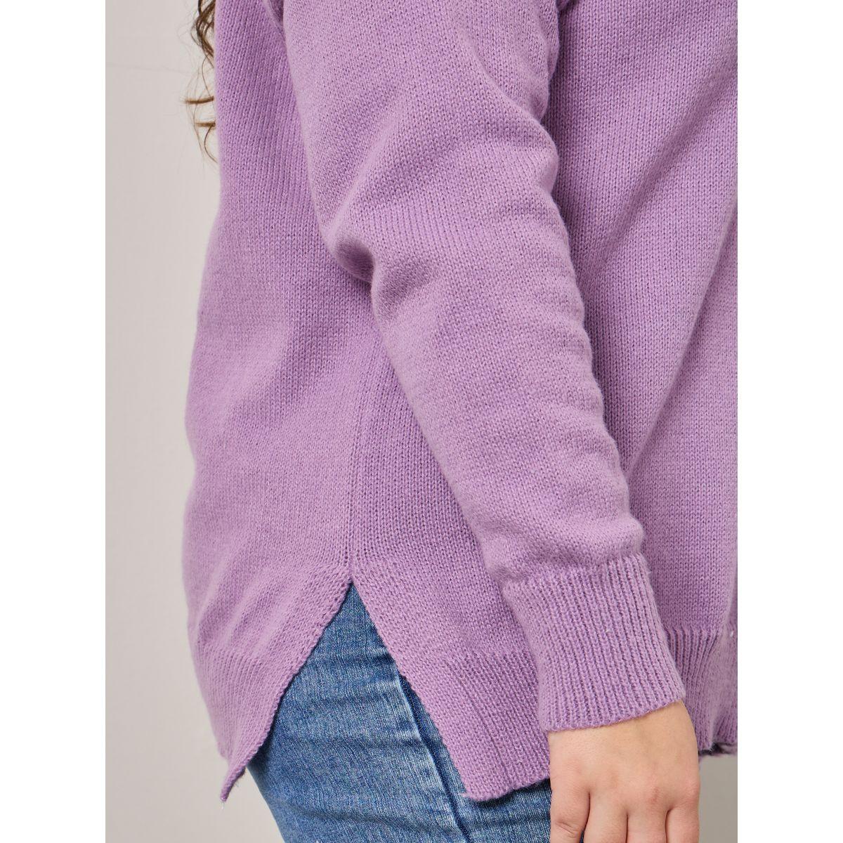 سويتر سادة بياقة عالية وشق جانبي-women-winterwear-hoodiesandsweatshirts-hoodies-image-2