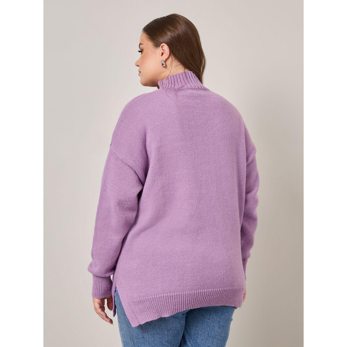 سويتر سادة بياقة عالية وشق جانبي-women-winterwear-hoodiesandsweatshirts-hoodies-image-1