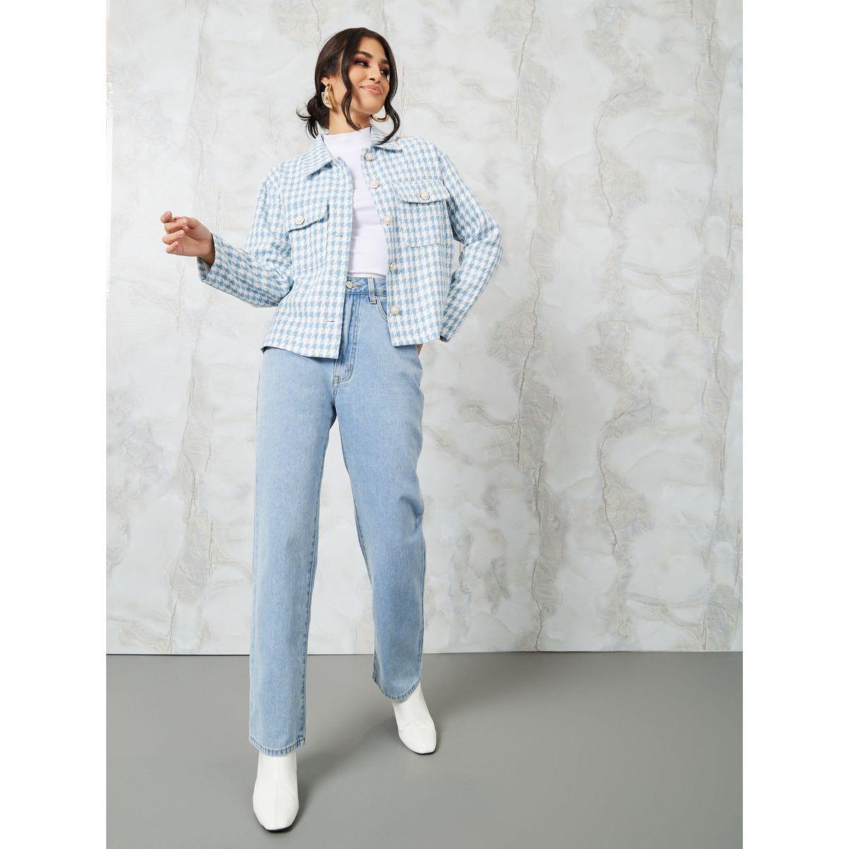 Styli Regular Fit Houndstooth Design Tweed Jacket-women-winterwear-coatsandjackets-jackets-image-2