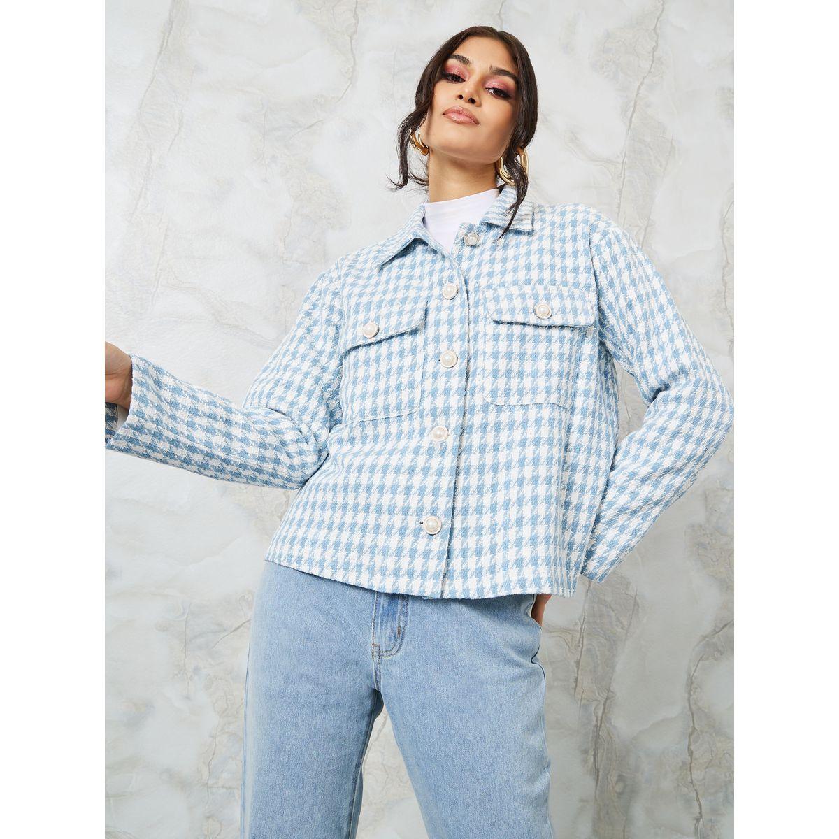 Styli Regular Fit Houndstooth Design Tweed Jacket-women-winterwear-coatsandjackets-jackets-image-3