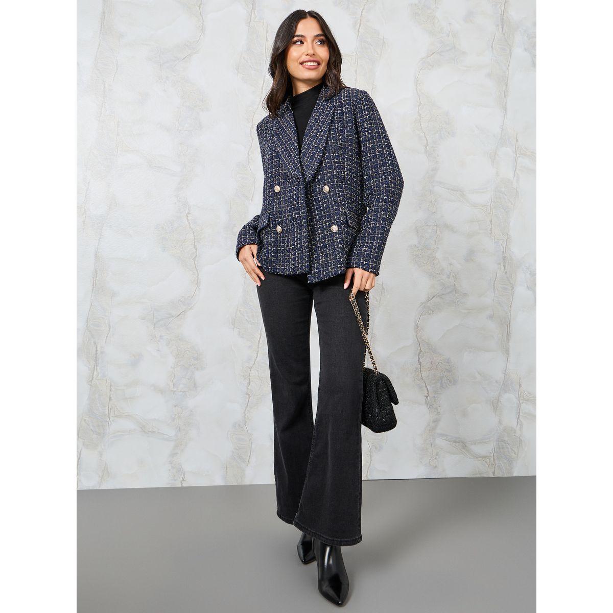 Styli Regular Fit Tweed Double Breasted Blazer-women-clothing-coatsandjackets-blazers-image-1