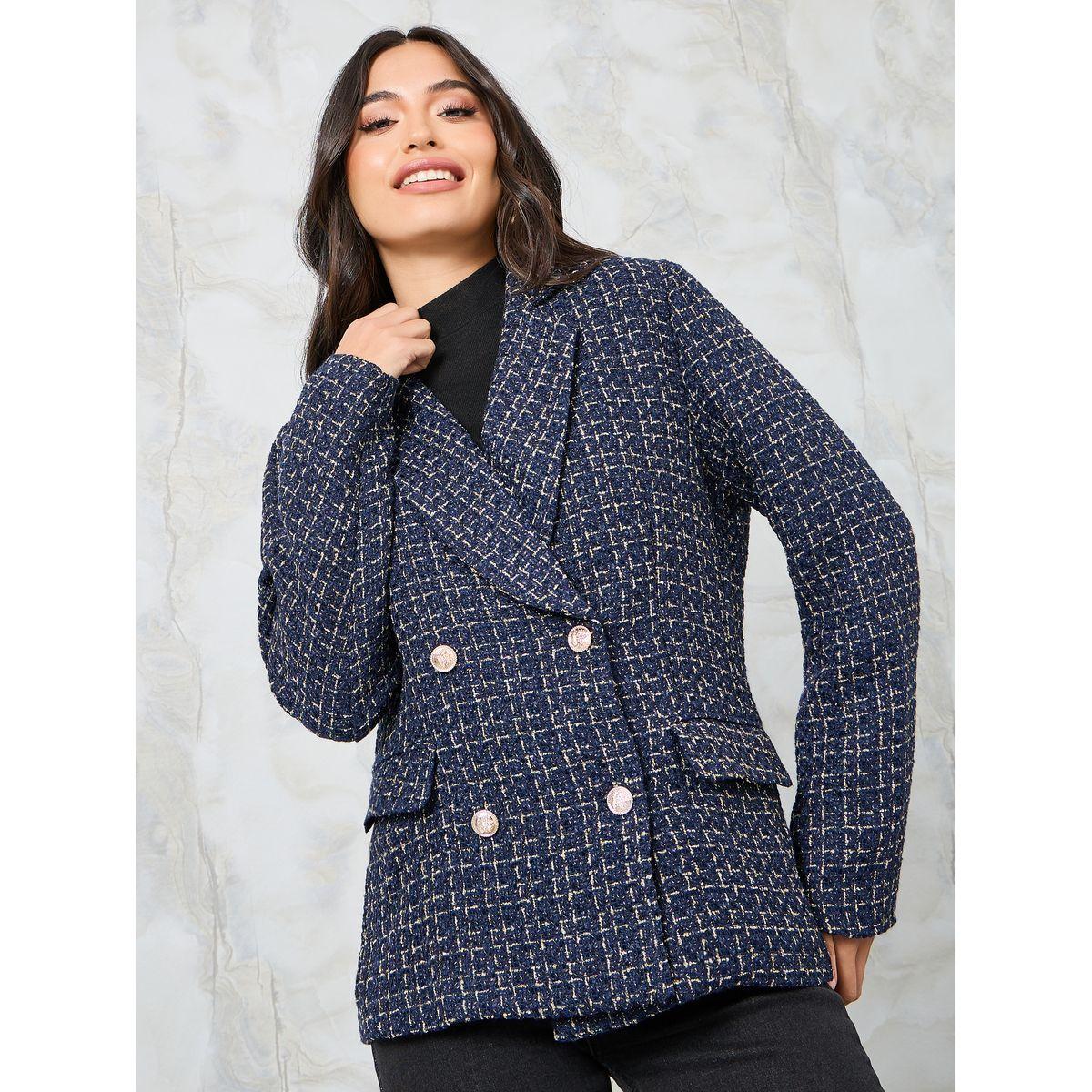 Styli Regular Fit Tweed Double Breasted Blazer-women-clothing-coatsandjackets-blazers-image-3