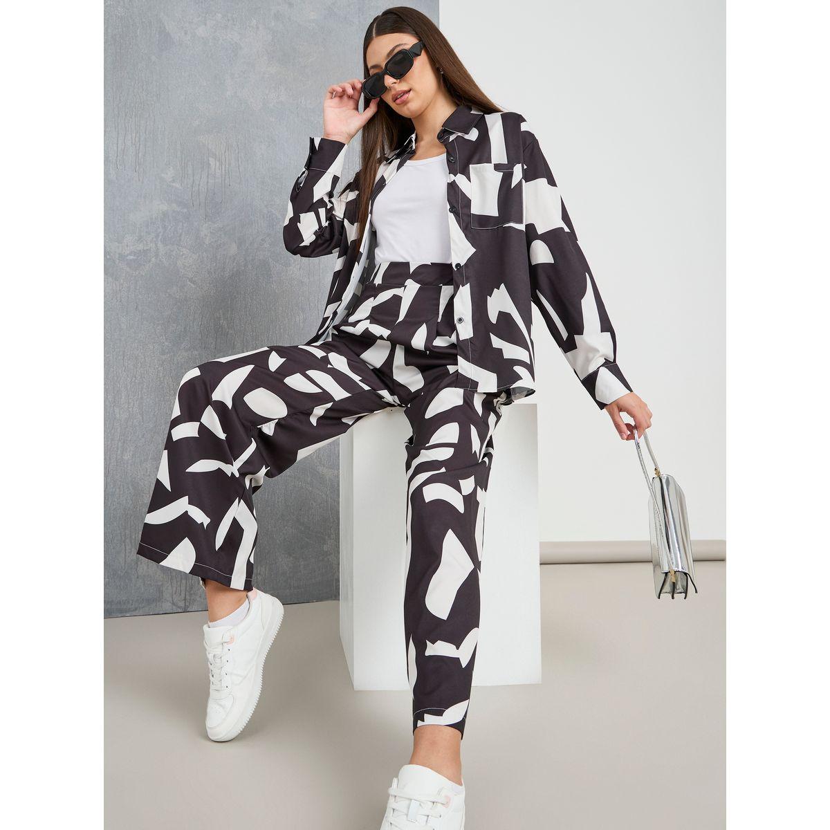 Styli All Over Print Longline Shirt & Trouser Co-Ords-women-clothing-coordsets-image-1