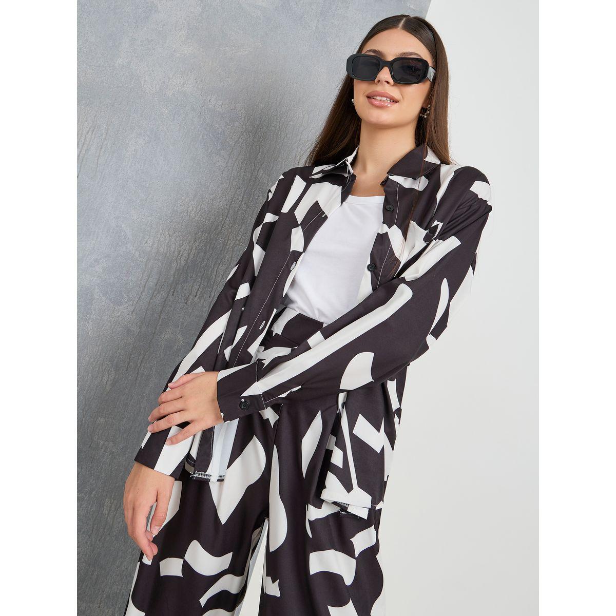 Styli All Over Print Longline Shirt & Trouser Co-Ords-women-clothing-coordsets-image-3