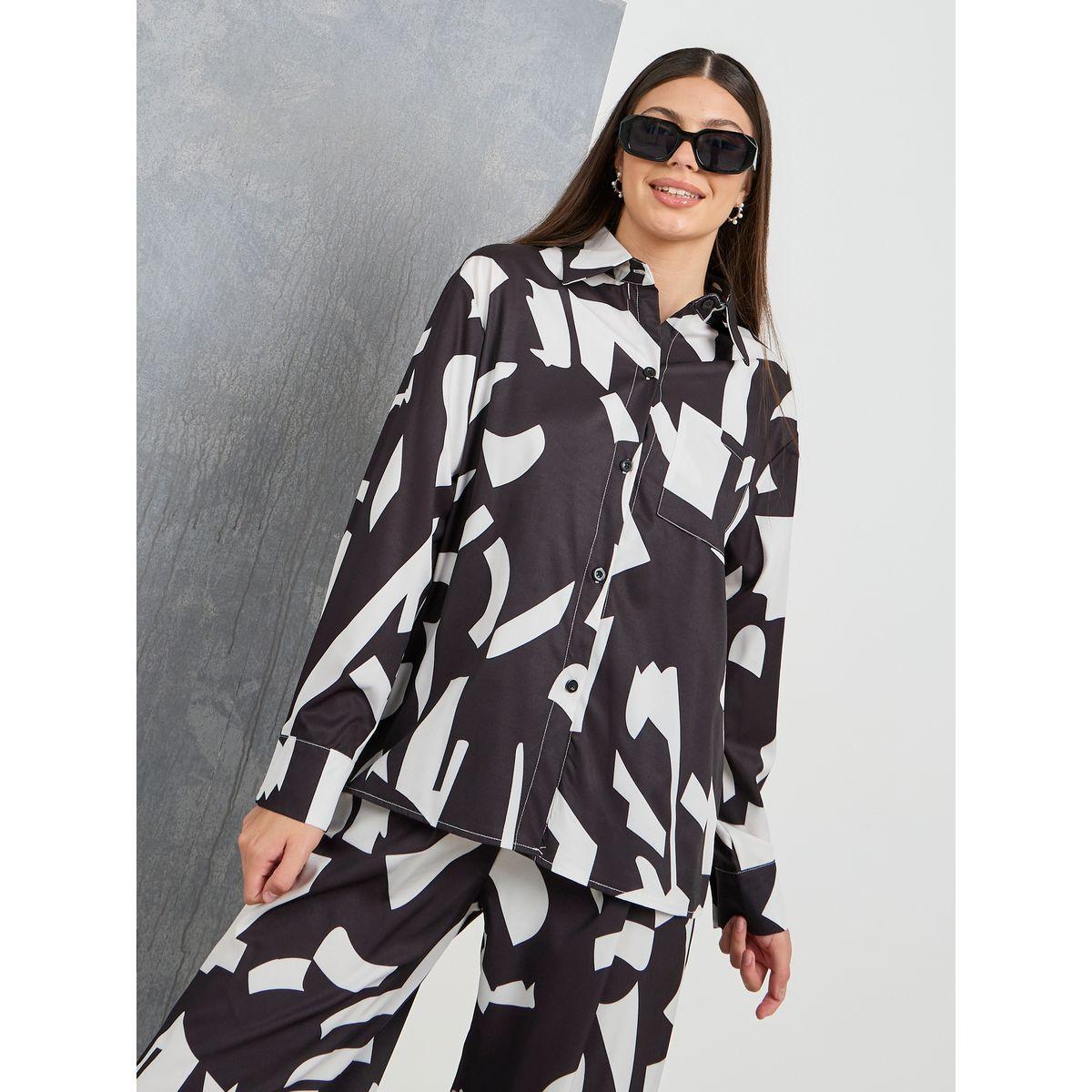 Styli All Over Print Longline Shirt & Trouser Co-Ords-women-clothing-coordsets-image-5