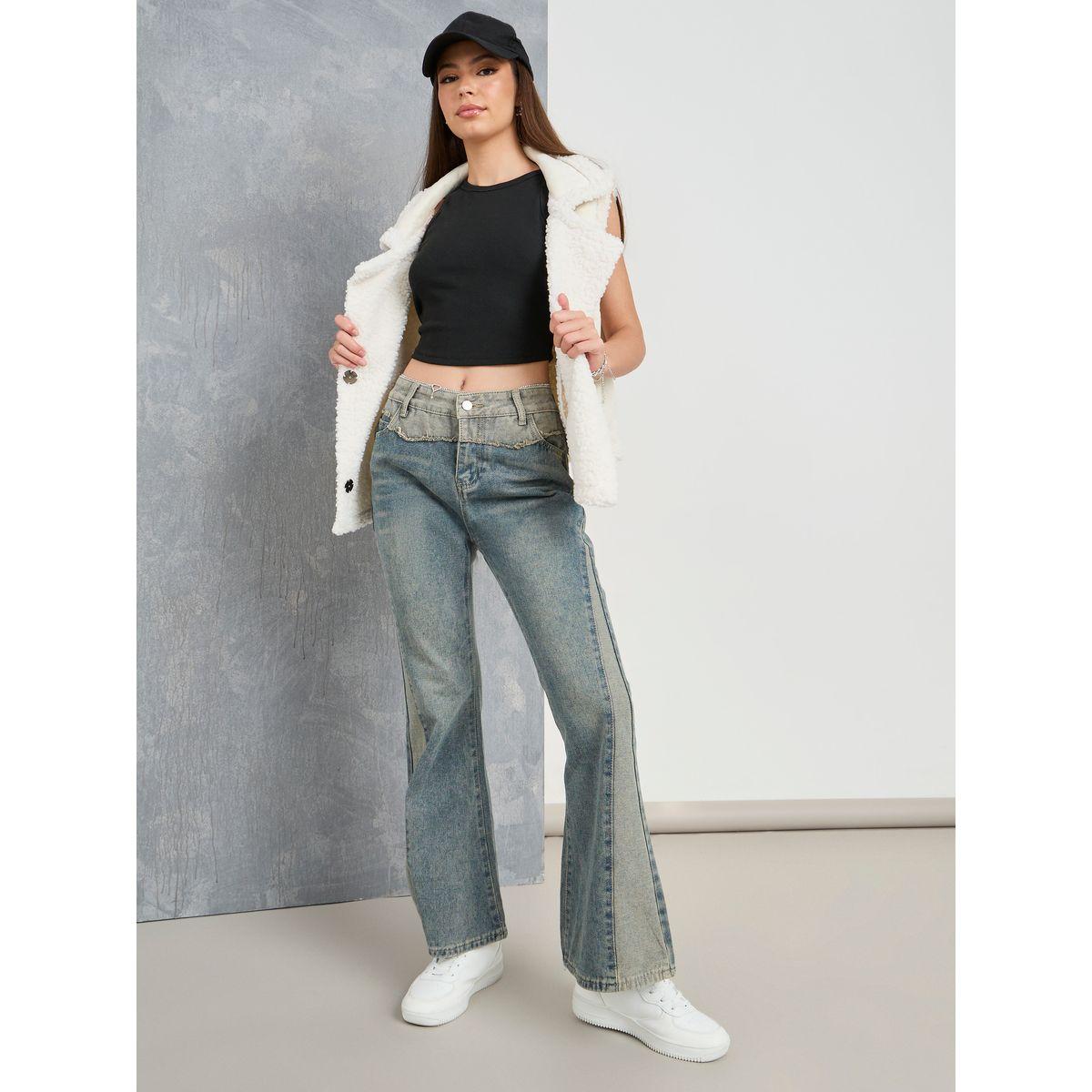 Styli Cut & Sew Panel Flared Jeans-women-clothing-bottoms-jeans-image-1
