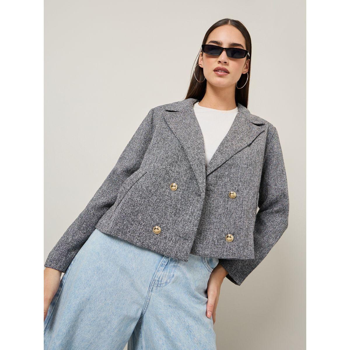 Styli Regular Fit Double Breasted Short Tweed Blazer-women-clothing-coatsandjackets-blazers-image-3