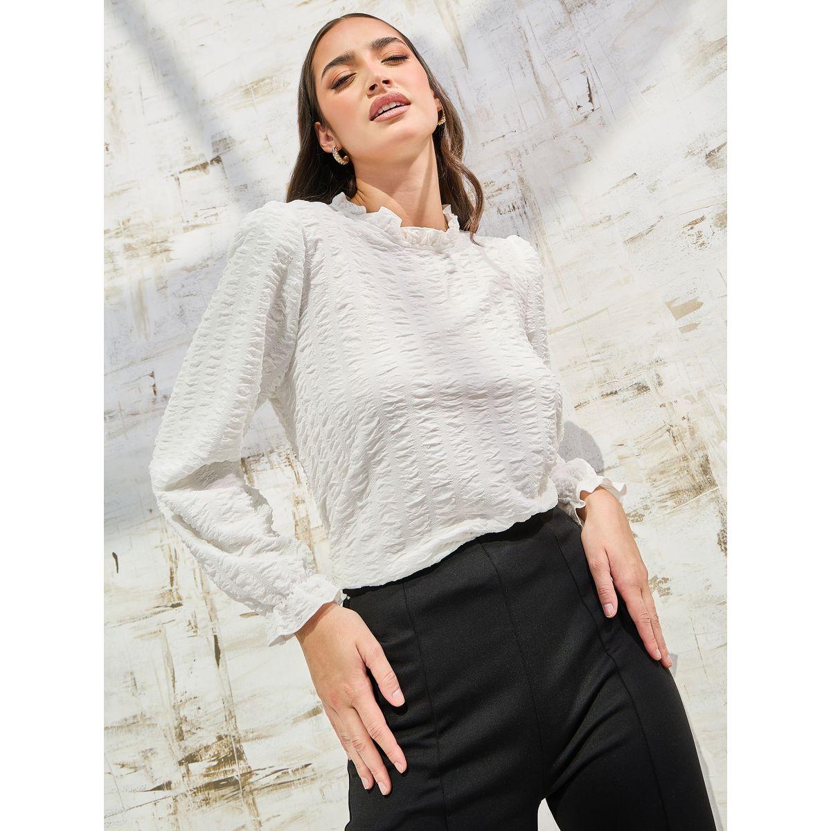 Styli Elevate Textured High Neck Regular Fit Blouse-women-clothing-shirtsandblouses-blouses-image-1