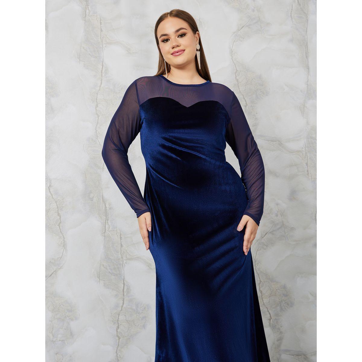 فستان مخمل طويل بتفاصيل شبكية-women-clothing-dresses-image-2