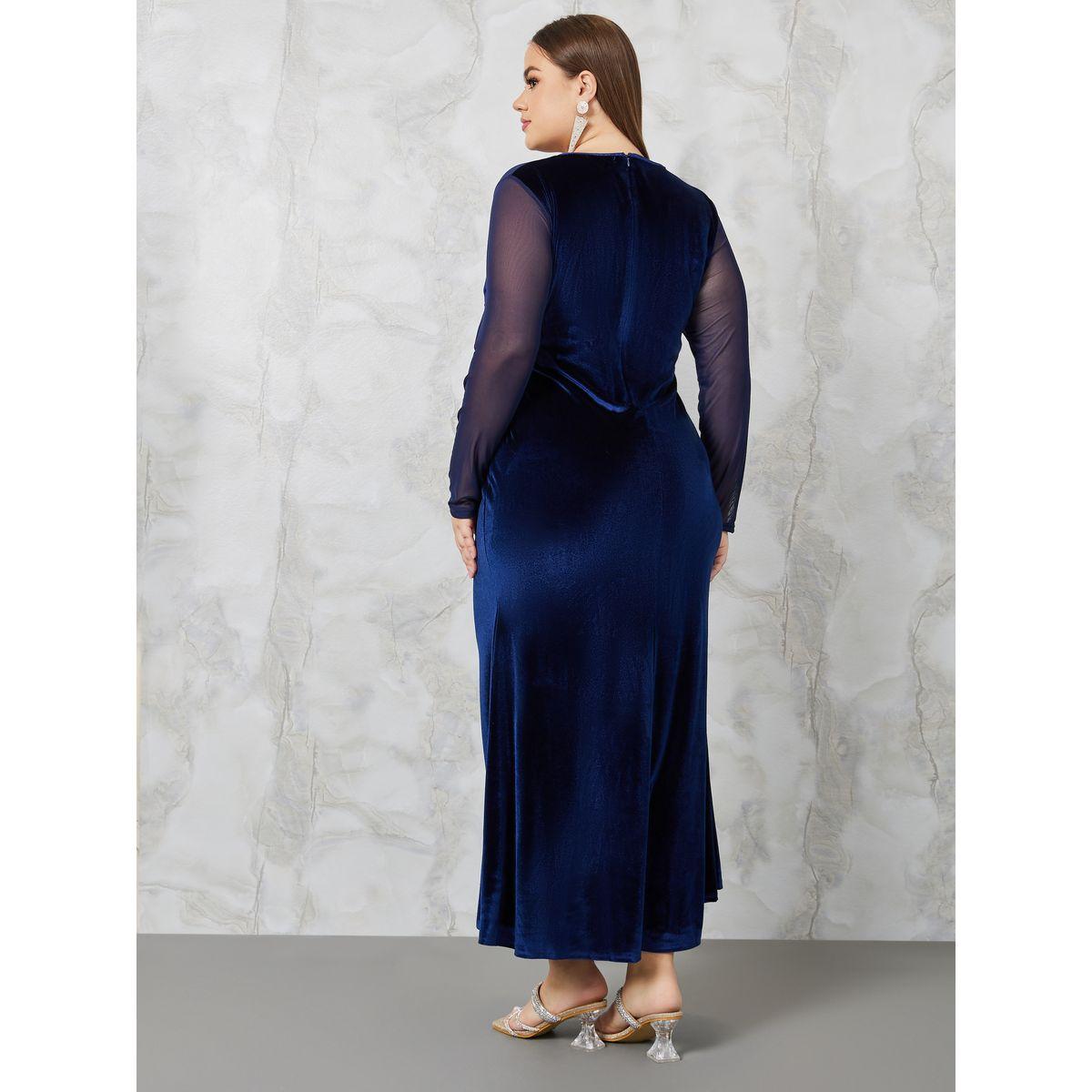Styli Plus Mesh Insert Velvet A-Line Maxi Dress-women-clothing-dresses-image-4