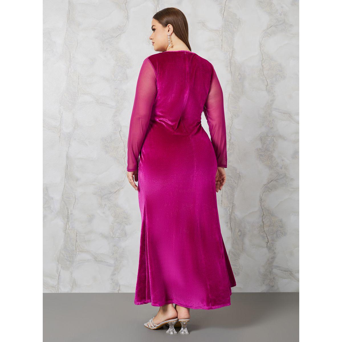 فستان مخمل طويل بتفاصيل شبكية-women-clothing-dresses-image-4