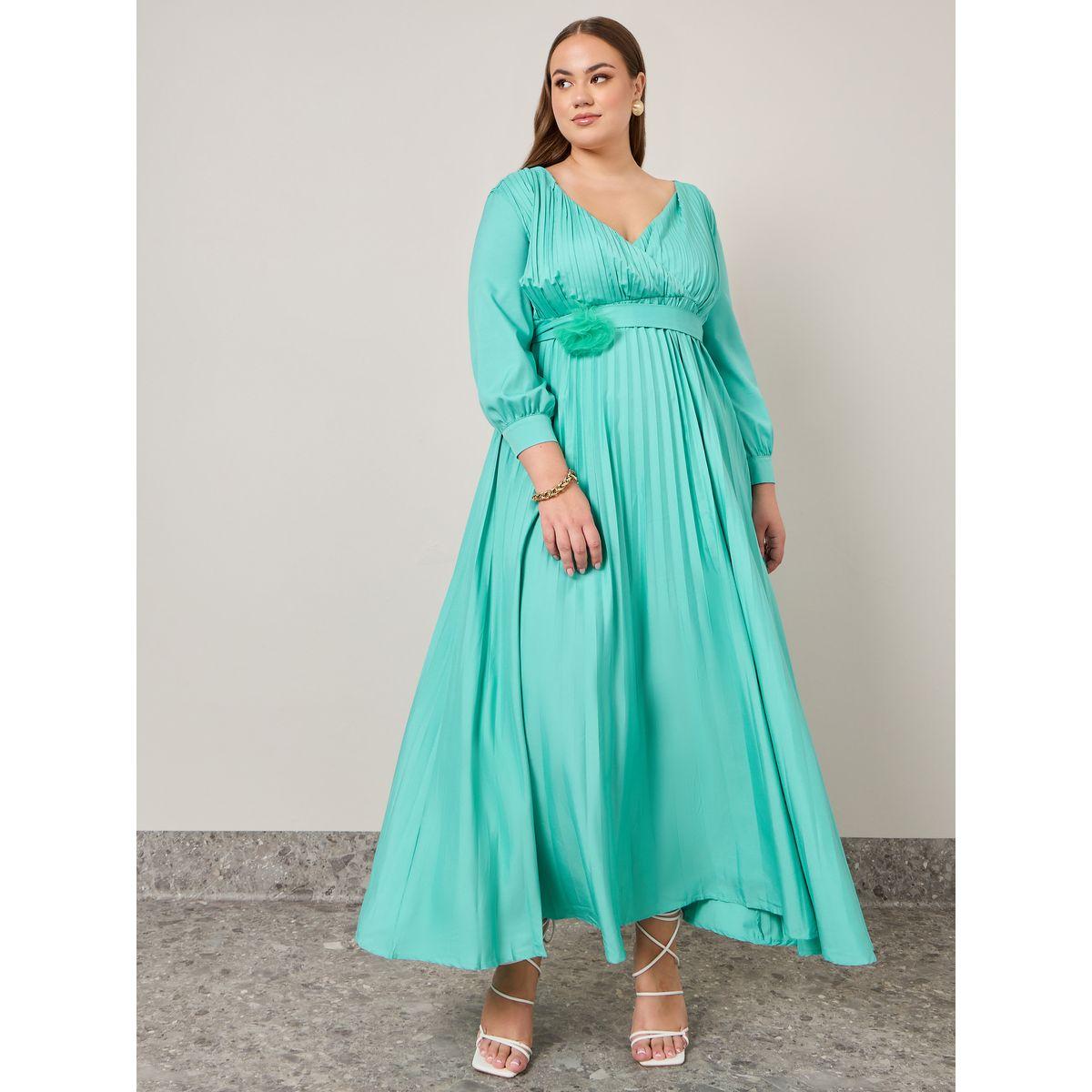 فستان طويل بكسرات ورباط خصر-women-clothing-dresses-image-1