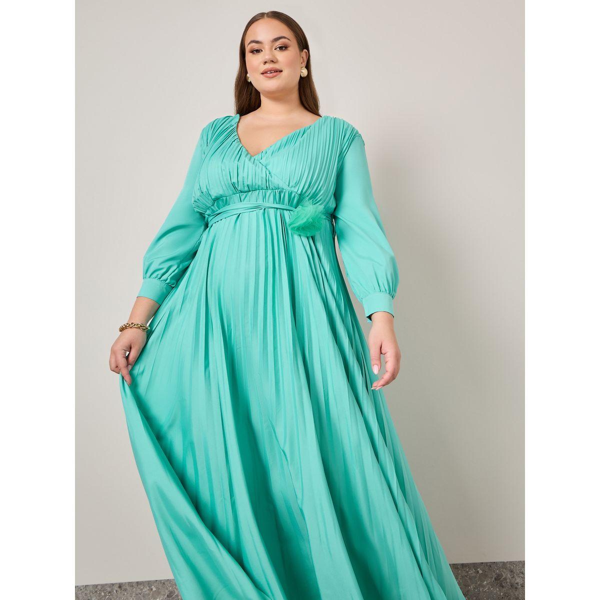 Styli Plus Solid Pleated Belt Design Maxi Dress-women-clothing-dresses-image-2