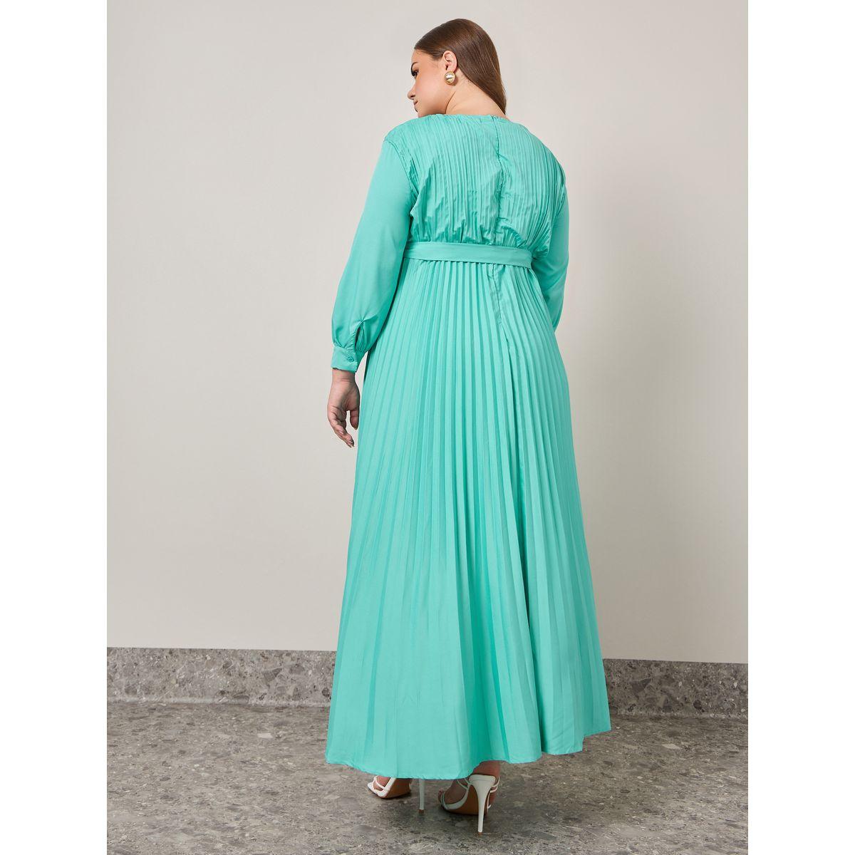 Styli Plus Solid Pleated Belt Design Maxi Dress-women-clothing-dresses-image-4