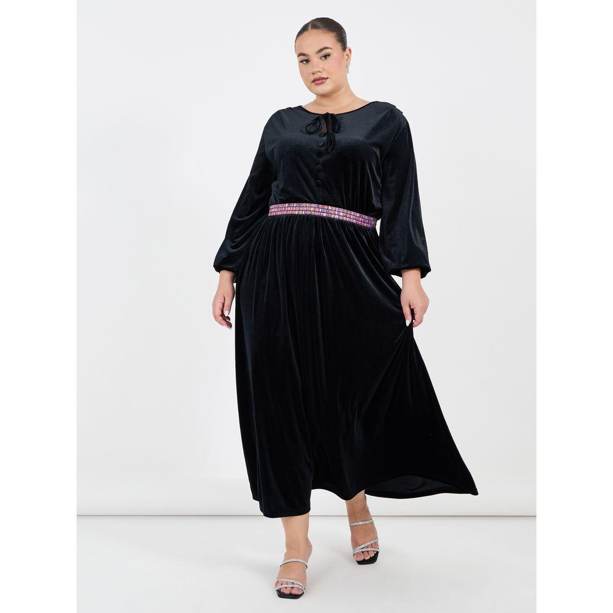 فستان طويل بمقاس كبير وخصر بتفاصيل مُطرّزة-women-clothing-dresses-image-1