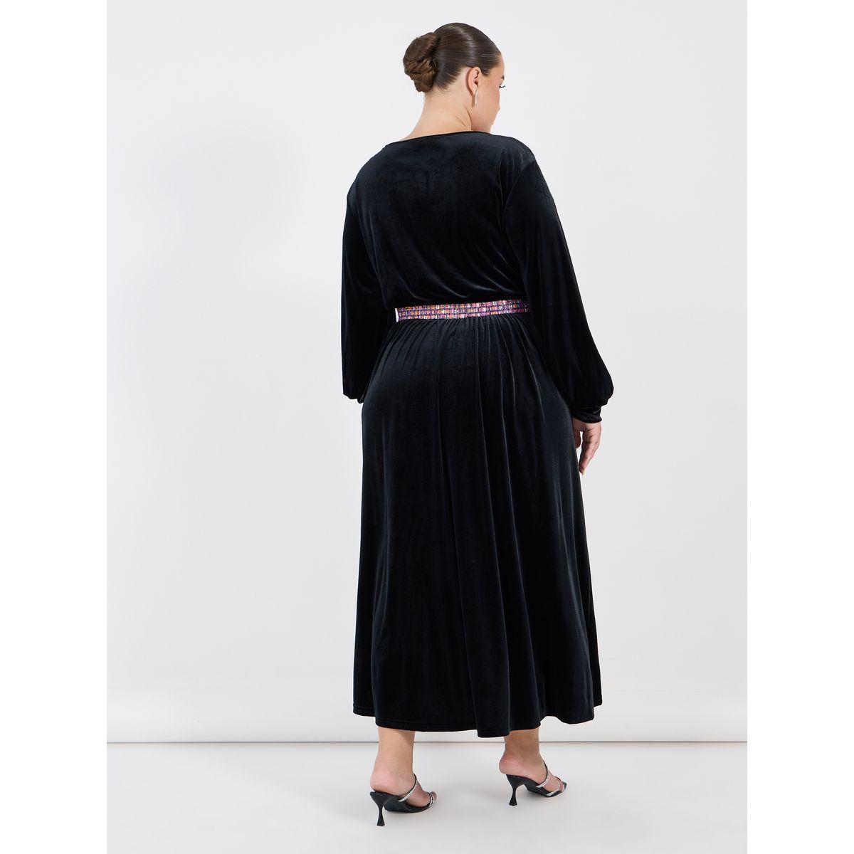 Styli Plus Size Embroidered Waistband Velvet Look Maxi Dress-women-clothing-dresses-image-6