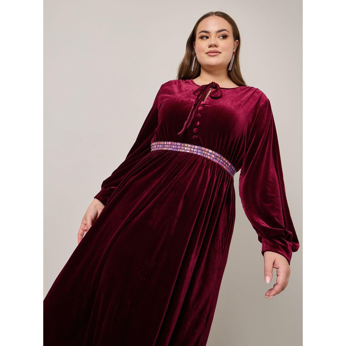 Styli Plus Embellished Waist Detail Velvet Maxi Dress-women-clothing-dresses-image-2
