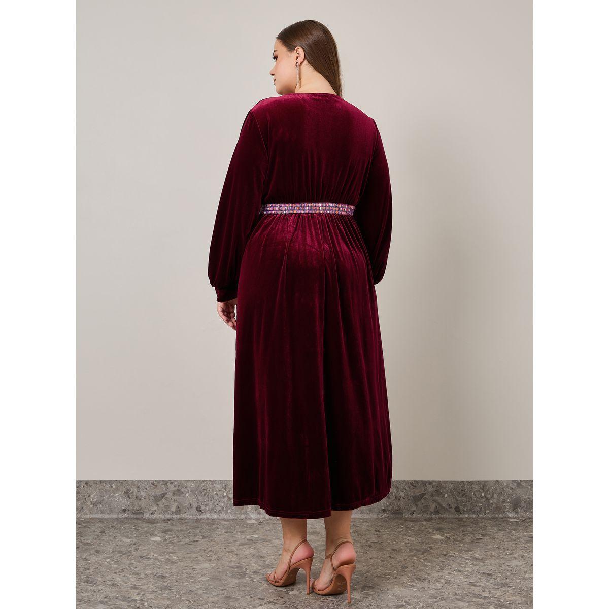 Styli Plus Embellished Waist Detail Velvet Maxi Dress-women-clothing-dresses-image-4