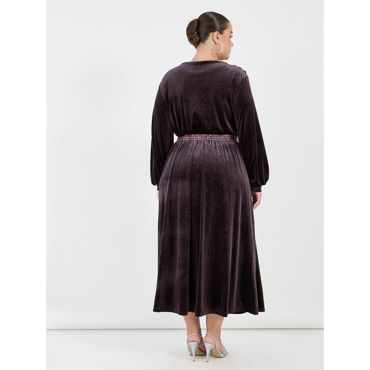 Styli Plus Size Embroidered Waistband Velvet Look Maxi Dress-women-clothing-dresses-image-6