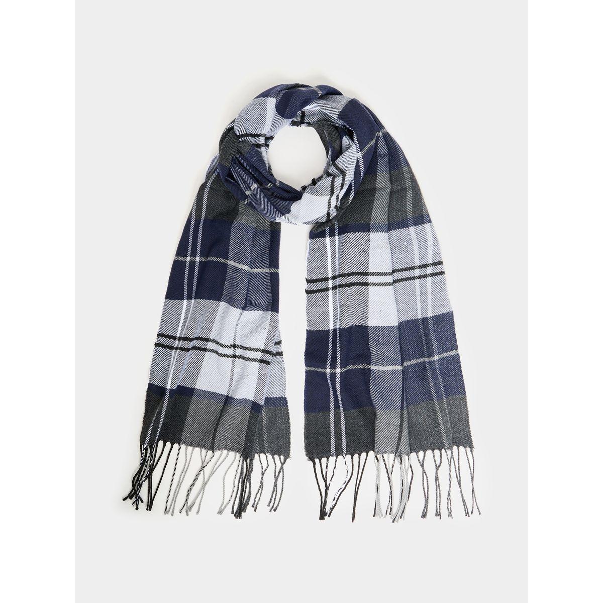 Styli Checked Wool Like Scarf with Fringe Detail-women-winterwear-scarves-image-1