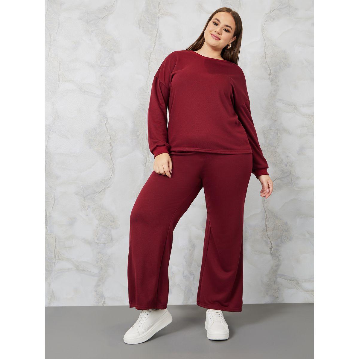Styli Plus Solid Drop Shoulder Sweatshirt & Jogger Co-Ords-women-clothing-dresses-image-2