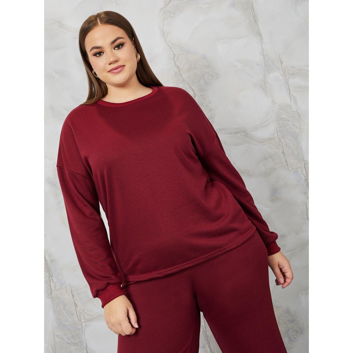Styli Plus Solid Drop Shoulder Sweatshirt & Jogger Co-Ords-women-clothing-dresses-image-3