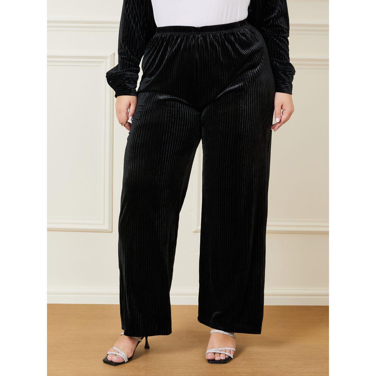 Styli Plus Velour Textured Shirt & Wide Leg Pants Co-Ords-women-clothing-dresses-image-4