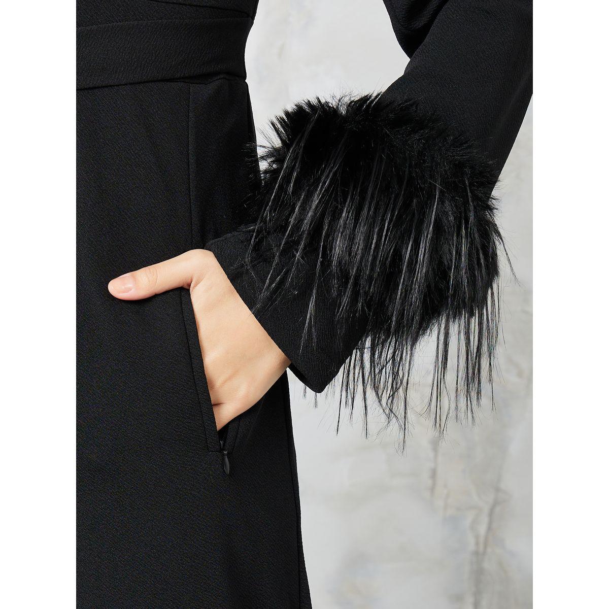 Styli Faux Feather Textured Knit Jumpsuit with Embellished Buckle-women-clothing-jumpsuits-image-4