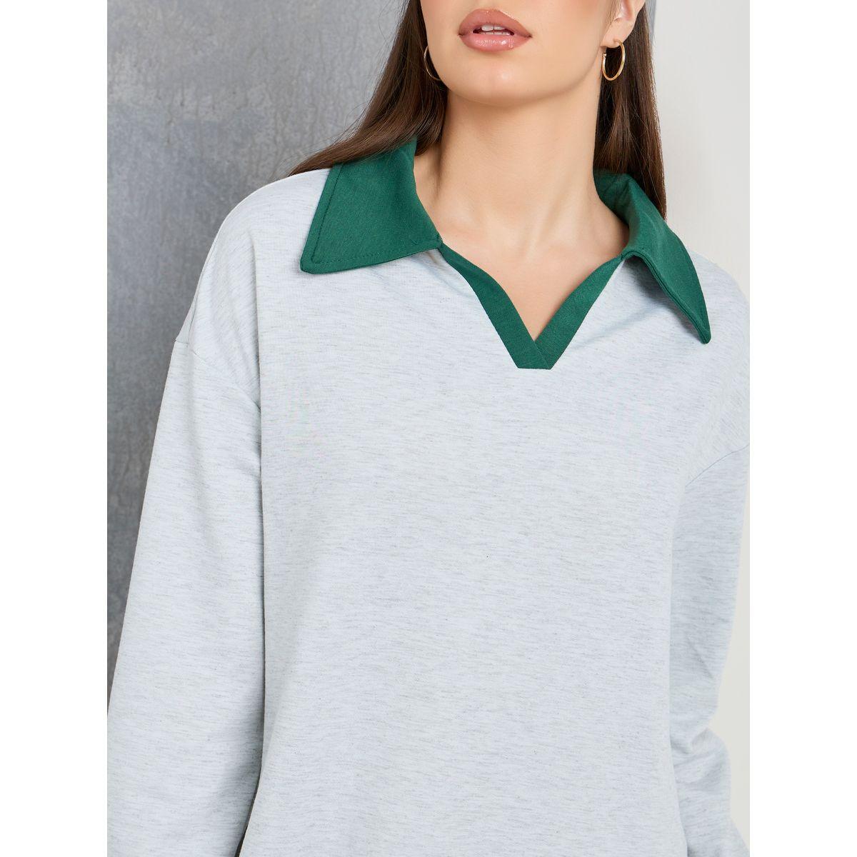 Styli Contrast Polo Neck Sweatshirt Midi Dress-women-clothing-dresses-image-3
