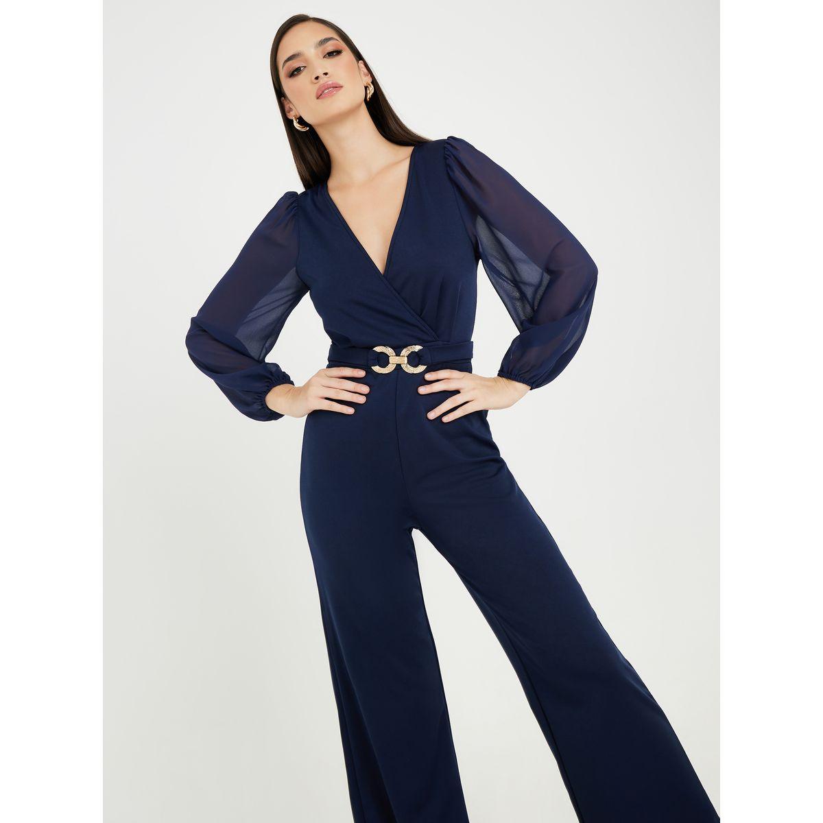Styli Straight Leg Ponte Jumpsuit with Buckle Accent-women-clothing-jumpsuits-image-3