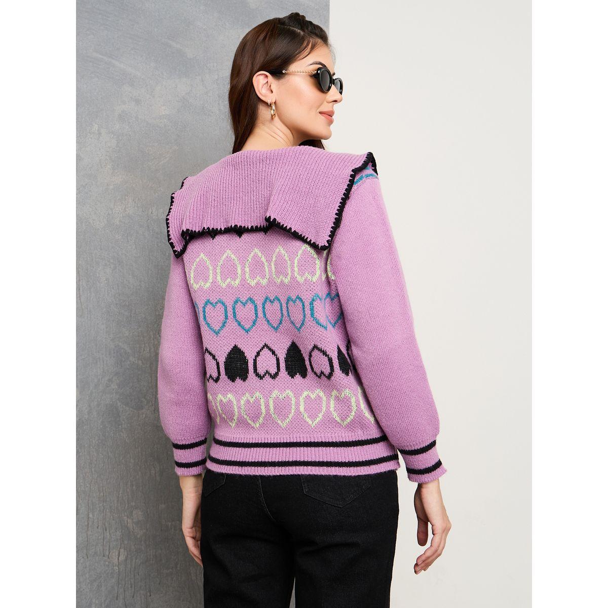 Styli Graphic Heart Pattern Peter Pan Neck Sweater-women-clothing-cardigansandjumpers-jumpers-image-4