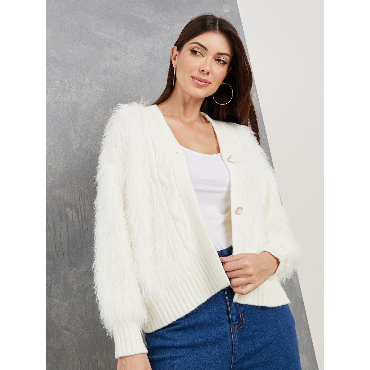 Styli Regular Fit Fluffy Button Up Cardigan-women-winterwear-cardigansandjumpers-cardigans-image-3