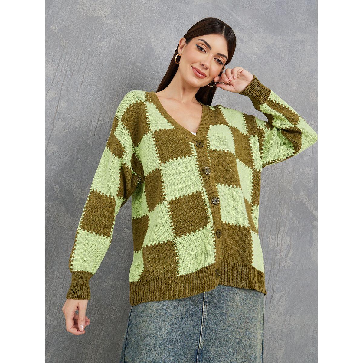 Styli Colorblock Checked Button Up Cardigan-women-winterwear-cardigansandjumpers-cardigans-image-3