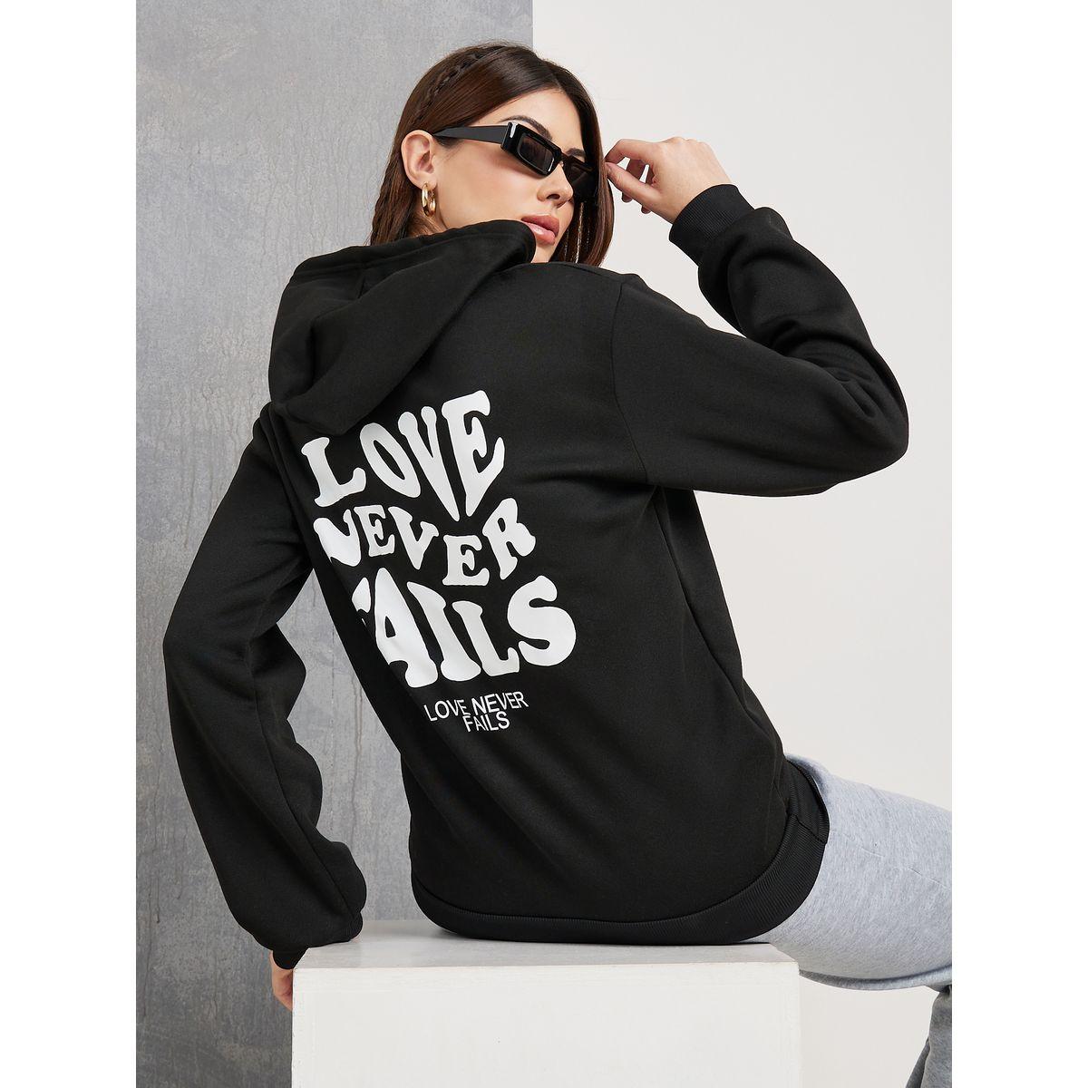 Buy Women s Styli Solid Back Slogan Graphic Print Hoodie Online