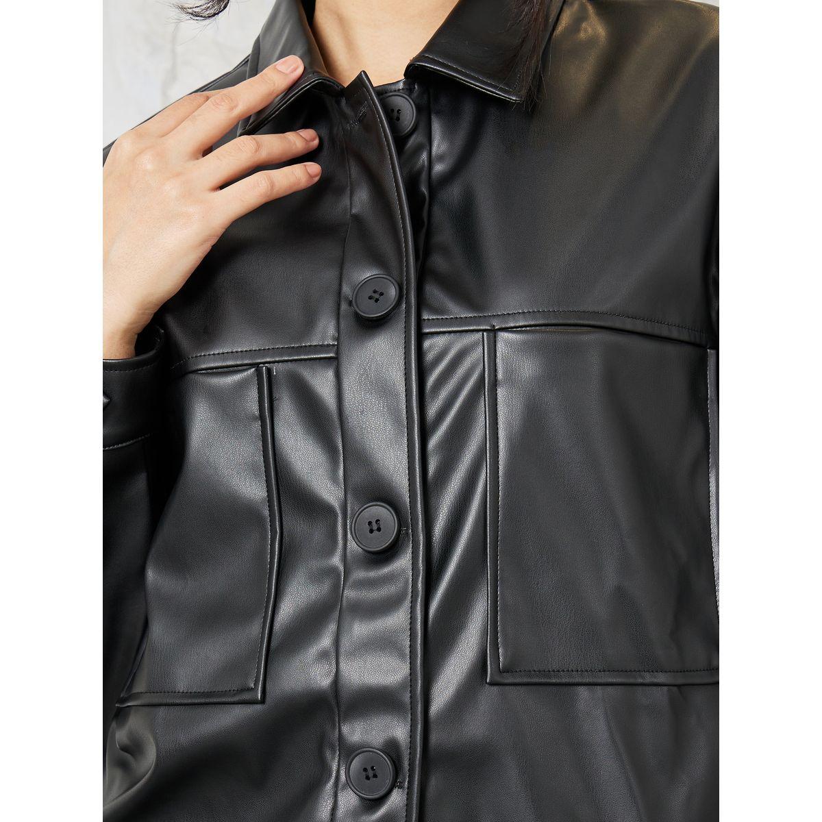 Styli Boxy Fit Leather Look Button Through Jacket-women-winterwear-coatsandjackets-jackets-image-4