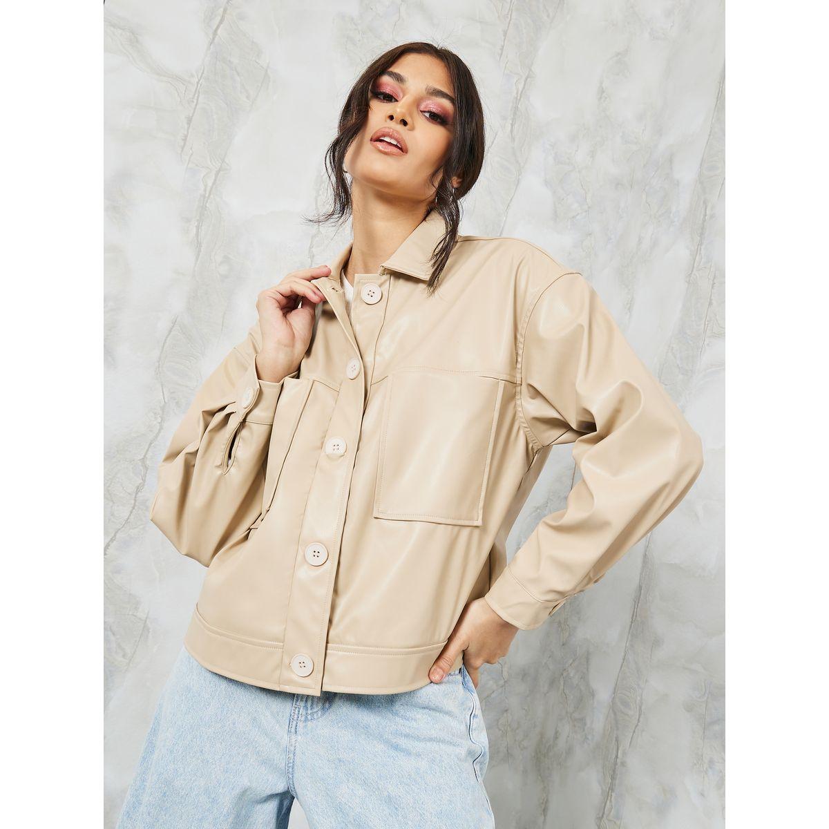 Styli Boxy Fit Leather Look Button Through Jacket-women-winterwear-coatsandjackets-jackets-image-3