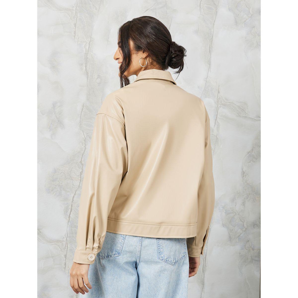Styli Boxy Fit Leather Look Button Through Jacket-women-winterwear-coatsandjackets-jackets-image-5