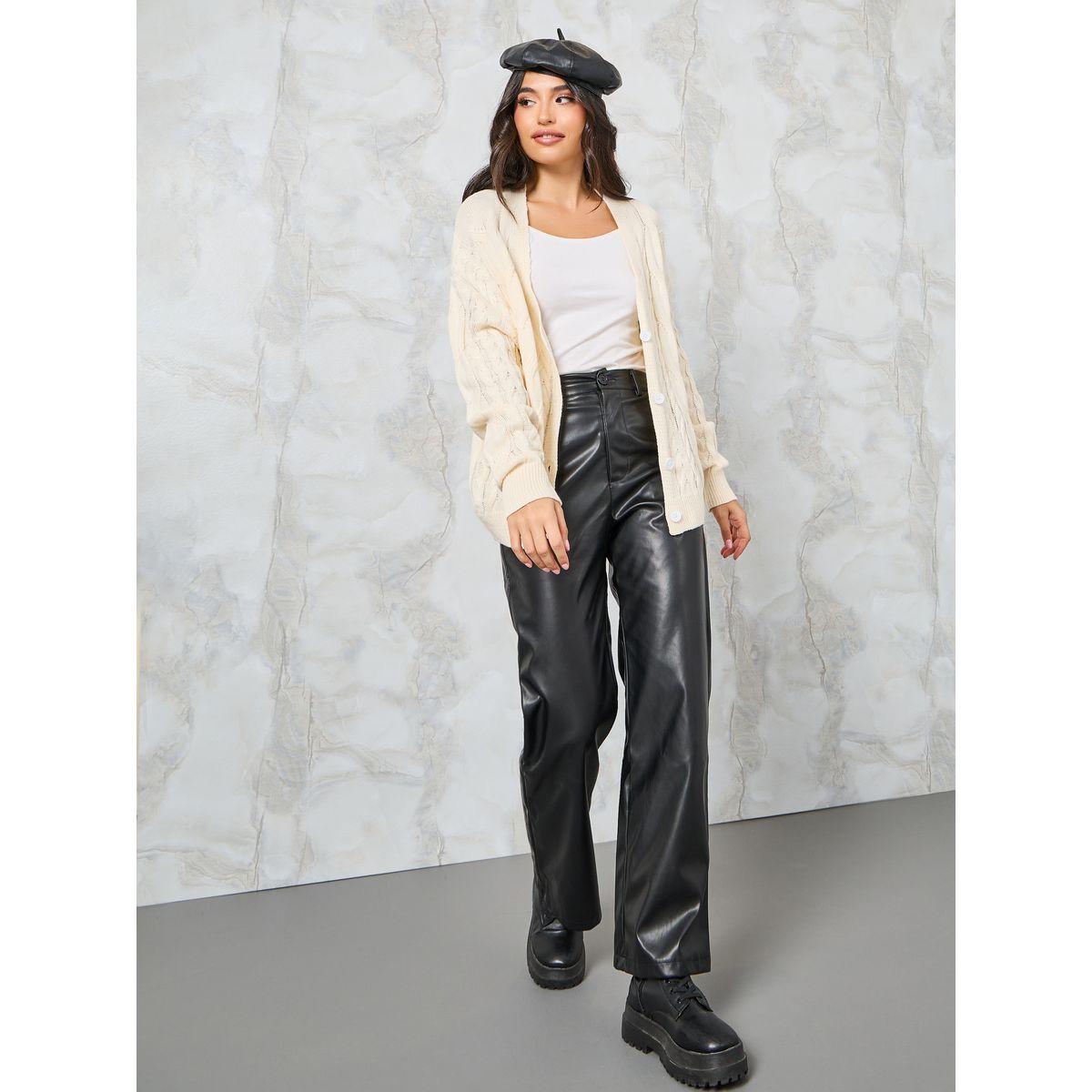 Styli Regular Fit Cable Knit Button Down Cardigan-women-winterwear-cardigansandjumpers-cardigans-image-2