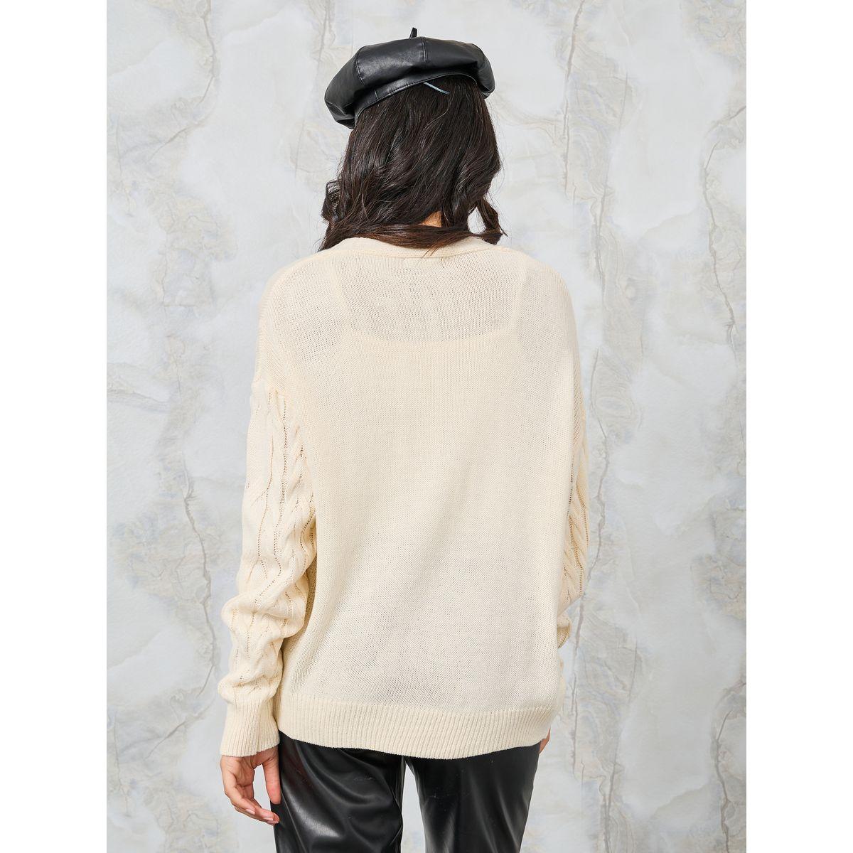 Styli Regular Fit Cable Knit Button Down Cardigan-women-winterwear-cardigansandjumpers-cardigans-image-6