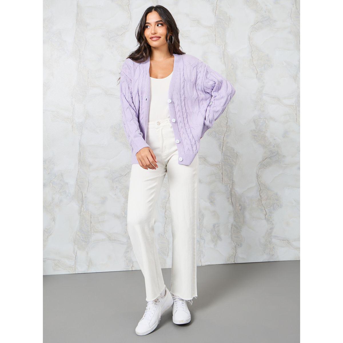 Styli Regular Fit Cable Knit Button Down Cardigan-women-winterwear-cardigansandjumpers-cardigans-image-2