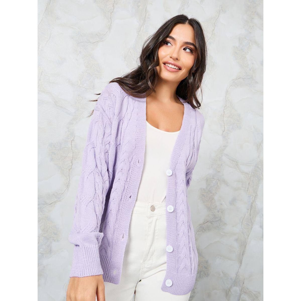Styli Regular Fit Cable Knit Button Down Cardigan-women-winterwear-cardigansandjumpers-cardigans-image-3
