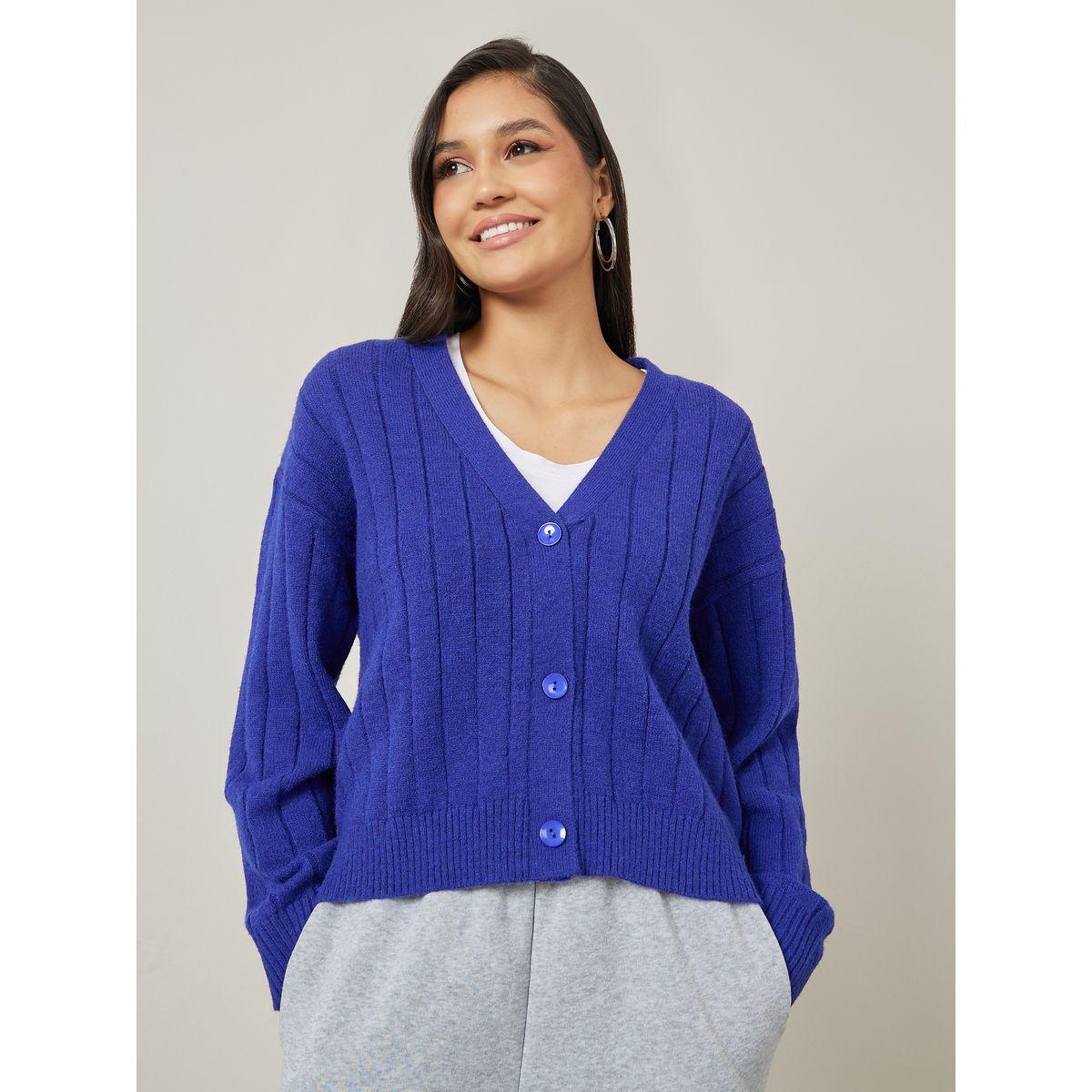 Styli Boxy Fit Ribbed Button Through Cardigan-women-winterwear-cardigansandjumpers-cardigans-image-1