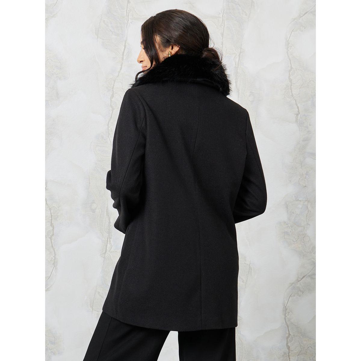 Styli Longline Zip Through Wool Like Coat With Faux Fur Detail-women-winterwear-coatsandjackets-coats-image-5