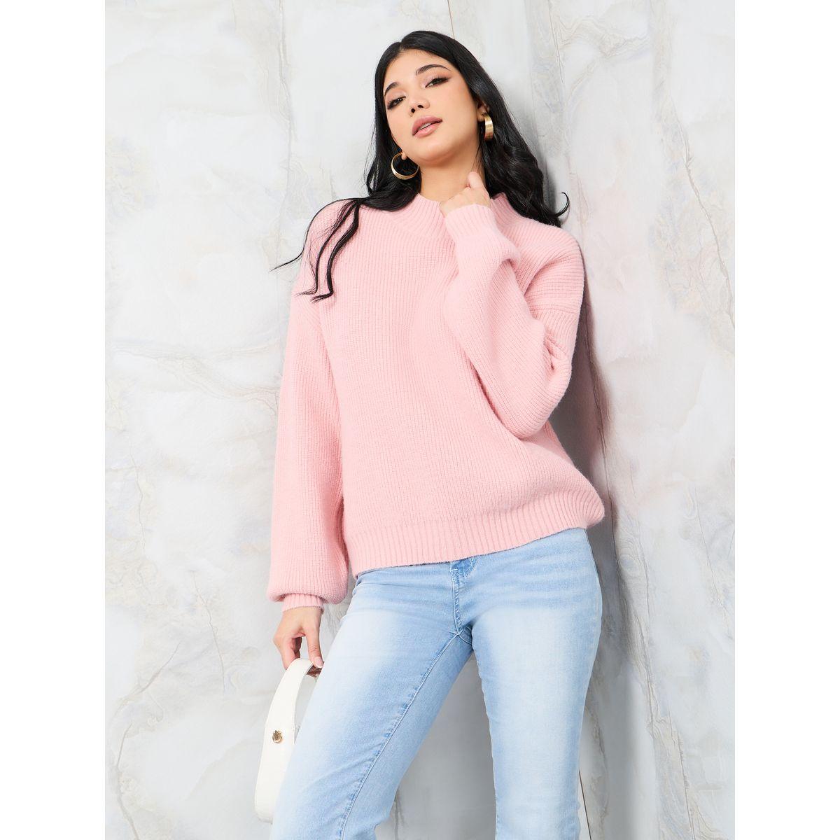 Styli Boxy Fit Fuzzy Yarn High Neck Sweater-women-winterwear-cardigansandjumpers-jumpers-image-1